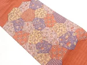 切り嵌め風幾何学に花々模様織出し名古屋帯